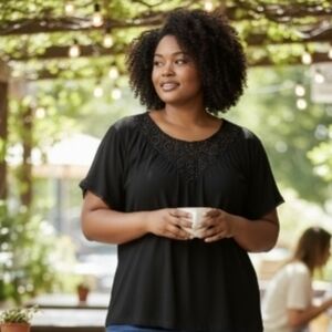 Black Lace Trimmed Blouse (Reitman's)